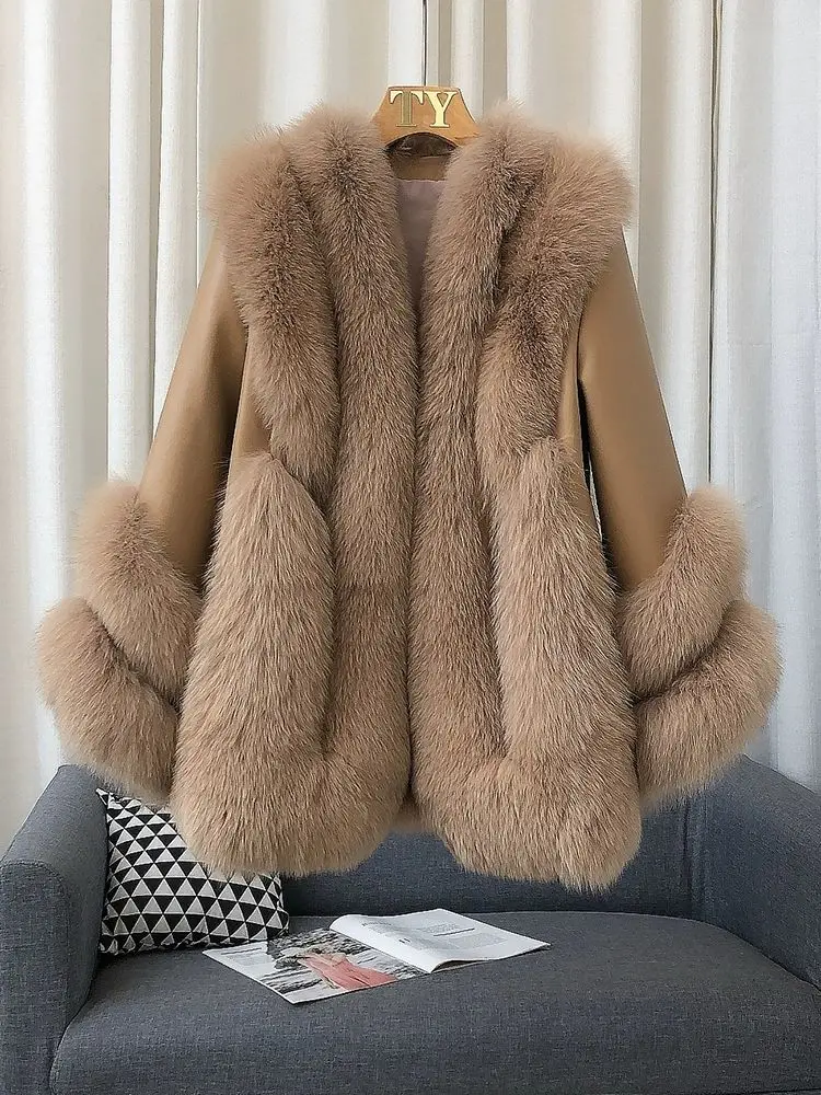 Whole Skin Fox Fur Grass Women's Mid length 2023 New Fur Integrated Sheep Skin White Duck Down Down Coat Winter