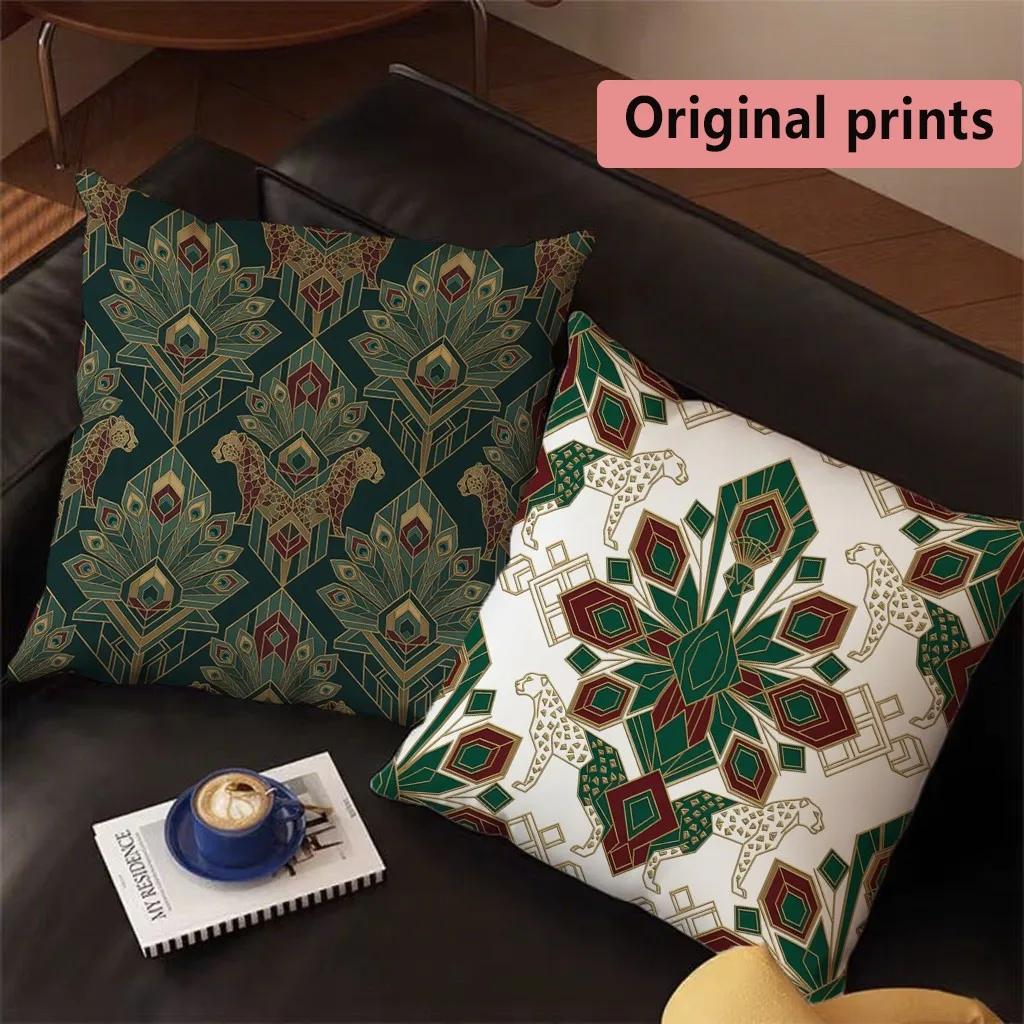 Art Deco Leopard Peacock Pillow Covers Pattern Cushion Cover Suitable for Sofa Bedroom Car Pillow Cover