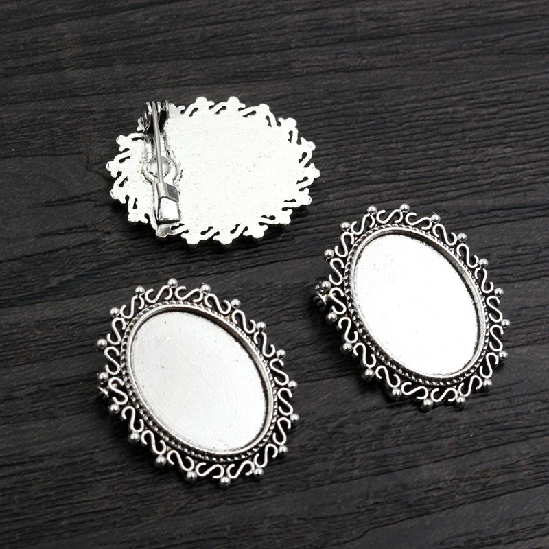 10pcs 13x18mm Inner Size 2 Style Antique Silver Plated Brooch Style Cameo Cabochon Base Setting Charms Pendant necklace findings
