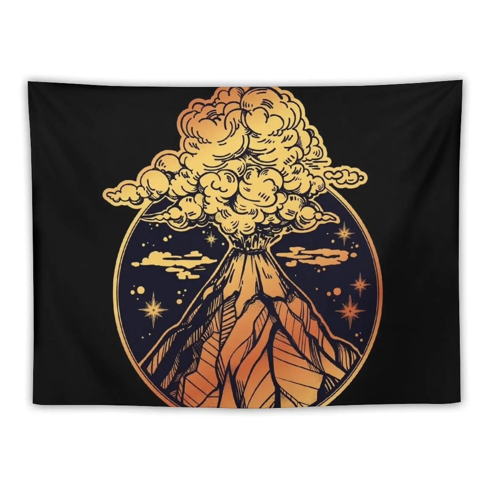 Volcano Erupting in Gold & Black Tapestry Bedroom Decor Aesthetic Room Decor Tapestry