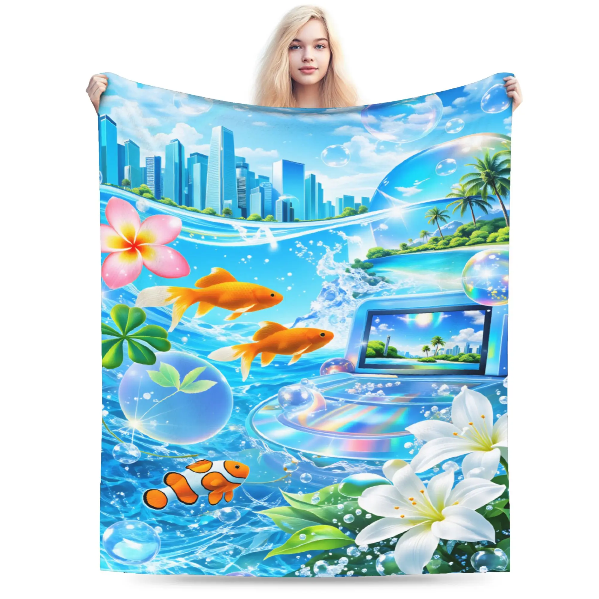 Frutiger Aero Blanket Warm Cozy  Throw Blanket Spring Girl Bedroom Travel Office Bedspread
