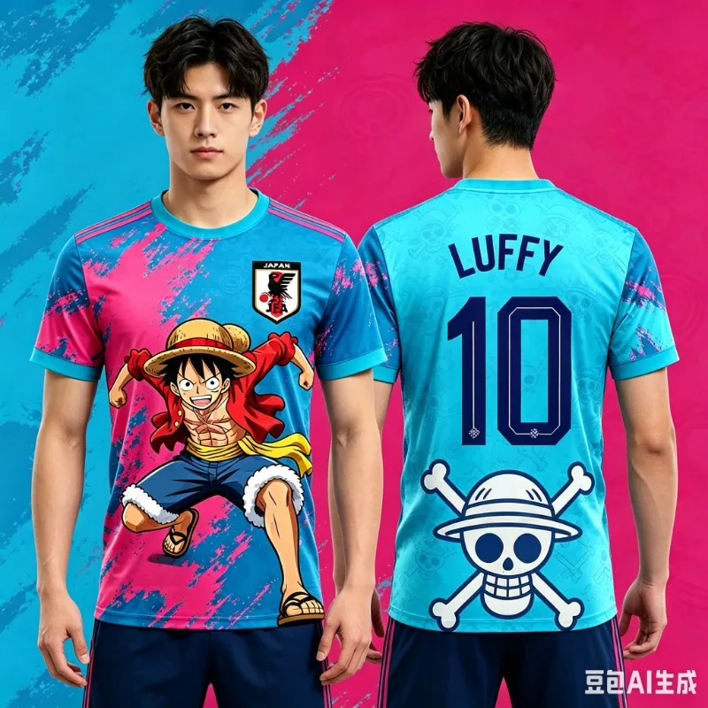 2026  Luffy Men Football Jersey Summer Short Sleeve Women T-shirt Cartoon Japan Style Anime Children Clothes Tee Tops