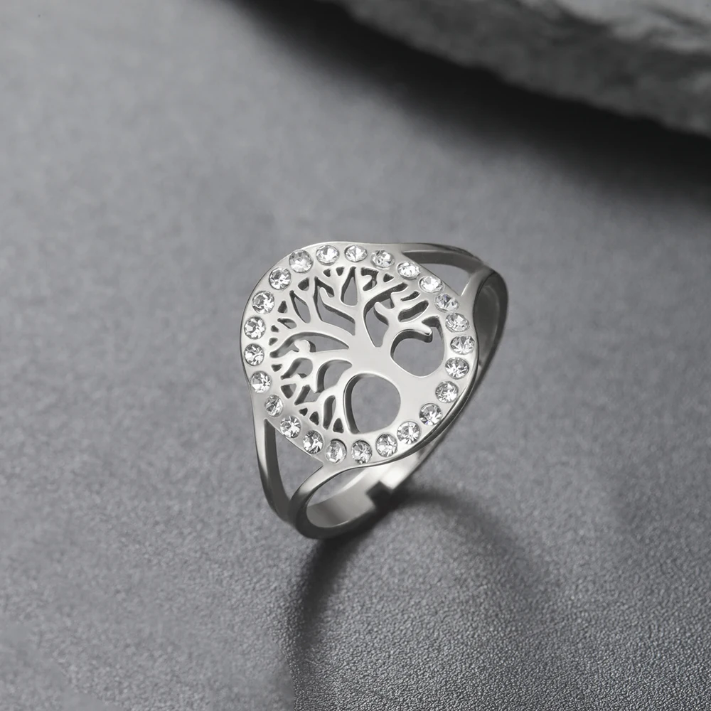 Dawapara Baum des Lebens Damen Ring Klarer Zirkon Verstellbarer Ring Yggdrasil Stammbaum Paar Schmuck Edelstahl Ehering – Detail 21