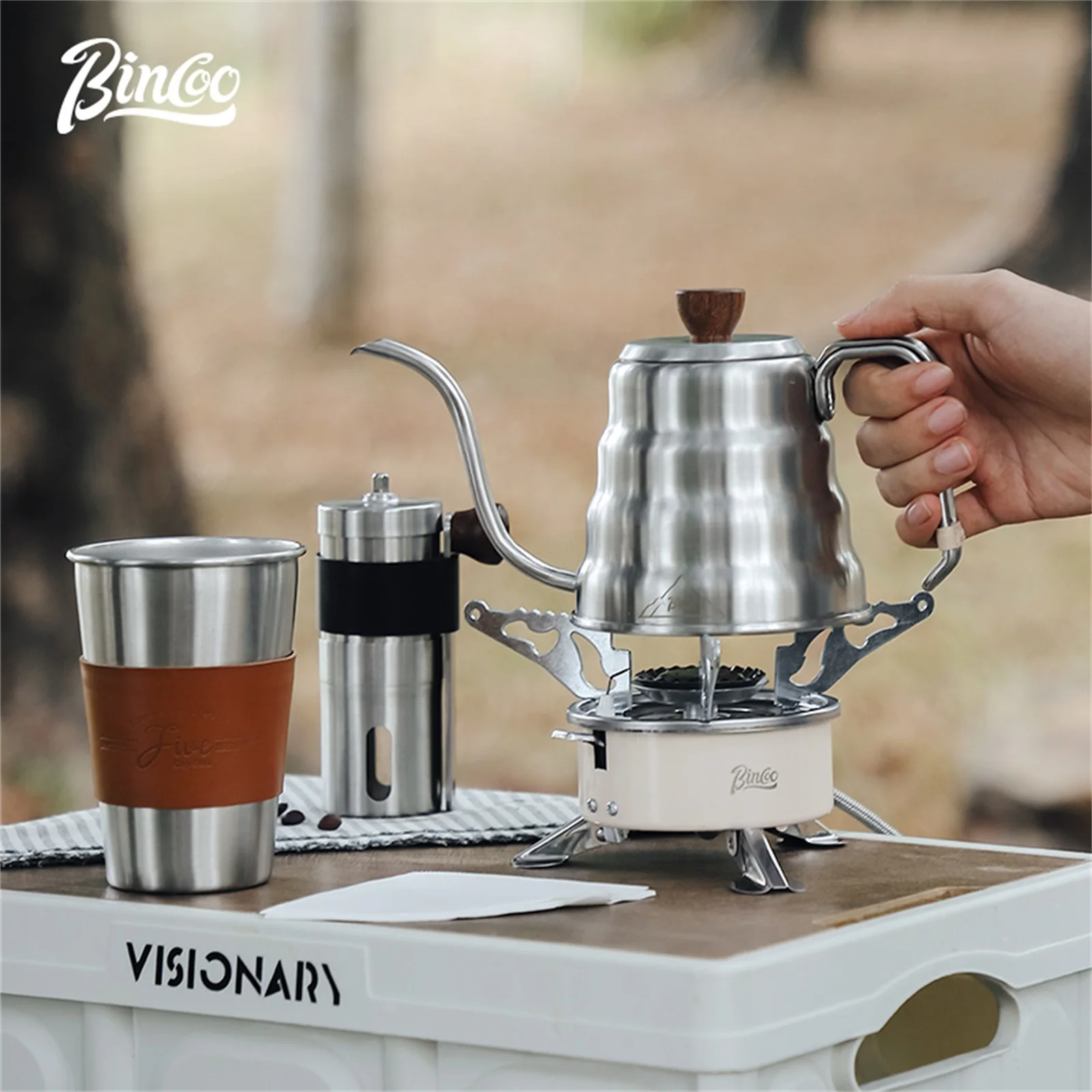 

Bincoo Stainless Steel Pour Over Coffee Kettle, Portable Camping Brewer Set with Precision Spout, Outdoor Travel Kit