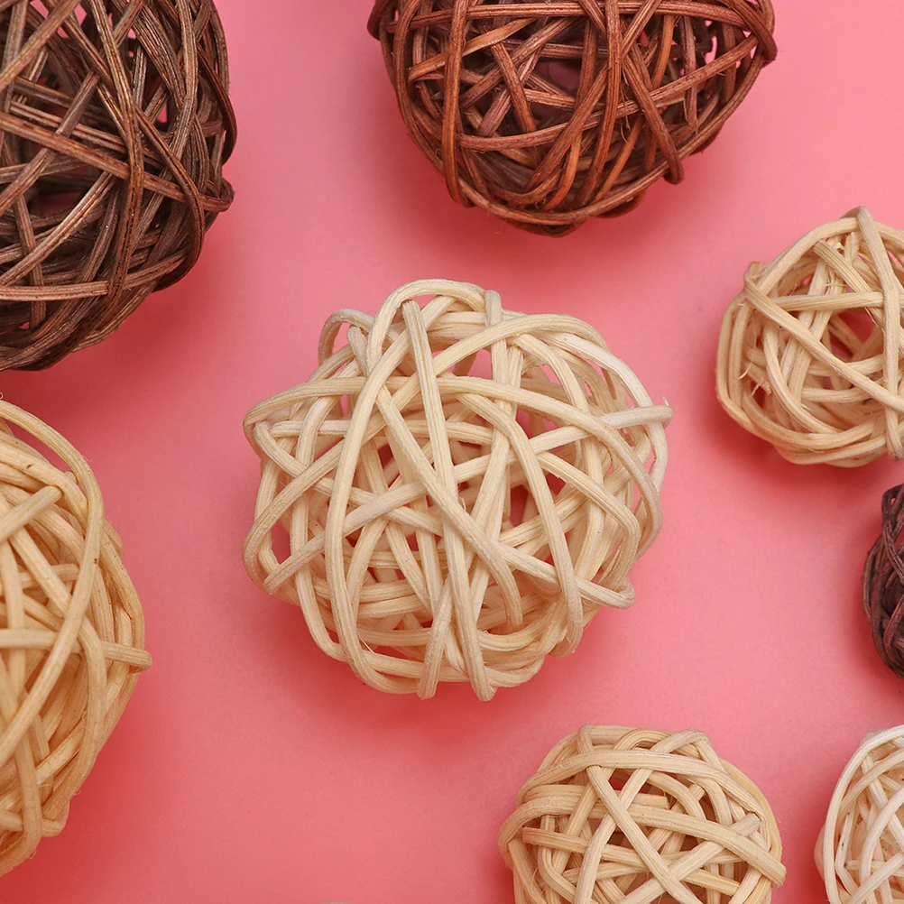 

18pcs Rattan Balls 3Cm 5Cm 7Cm Natural Hand-Woven For Party Home Decor Photo Backdrop Sepaktakraw Props Ornaments Festival
