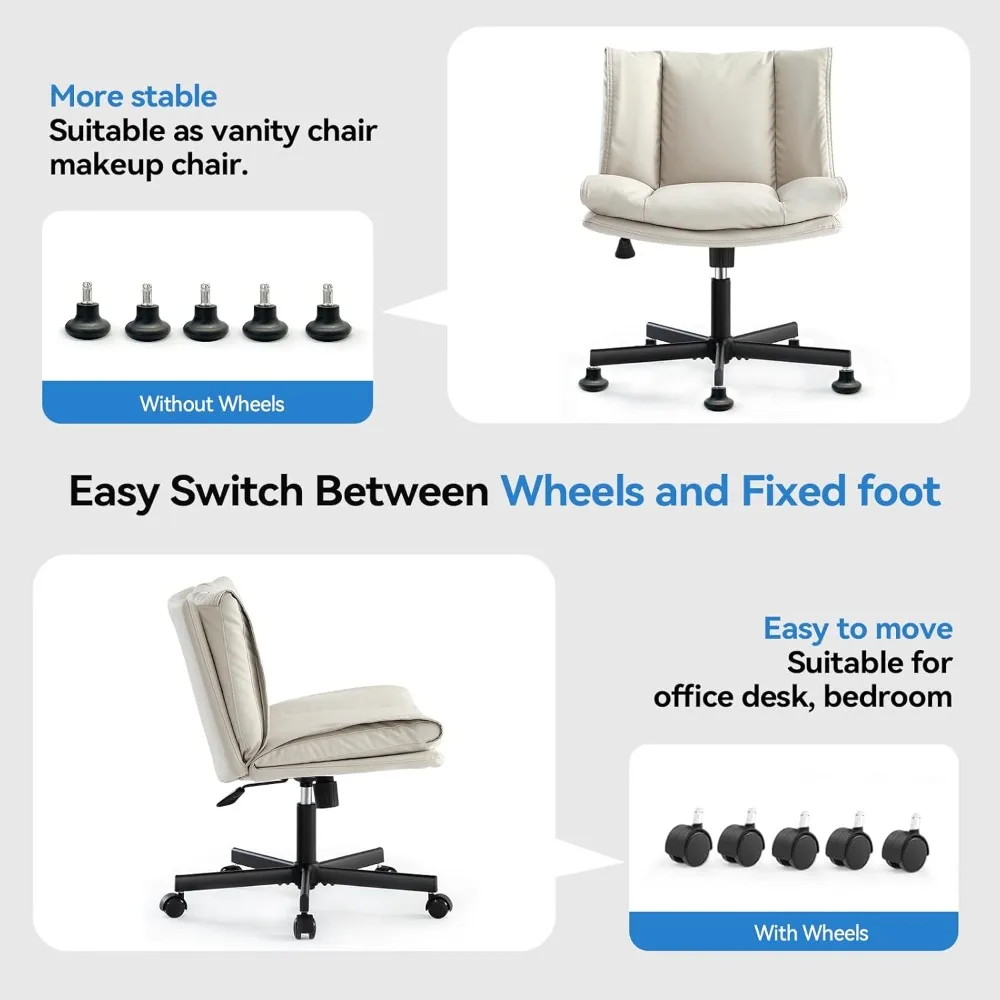 كرسي متقاطع مع عجلات، كرسي مكتب بدون ذراع متقاطع الأرجل، كرسي مهام كمبيوتر حديث قابل للتعديل بارتفاع دوار #5