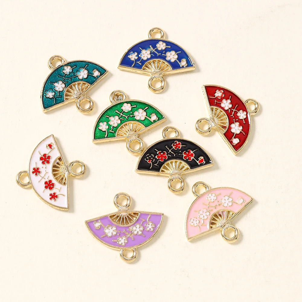 10 Stück Charms, niedliche Blumen-Fächer-Anhänger für Halskette, Ohrringe, Armband, DIY handgefertigter Schmuck, Zubehör