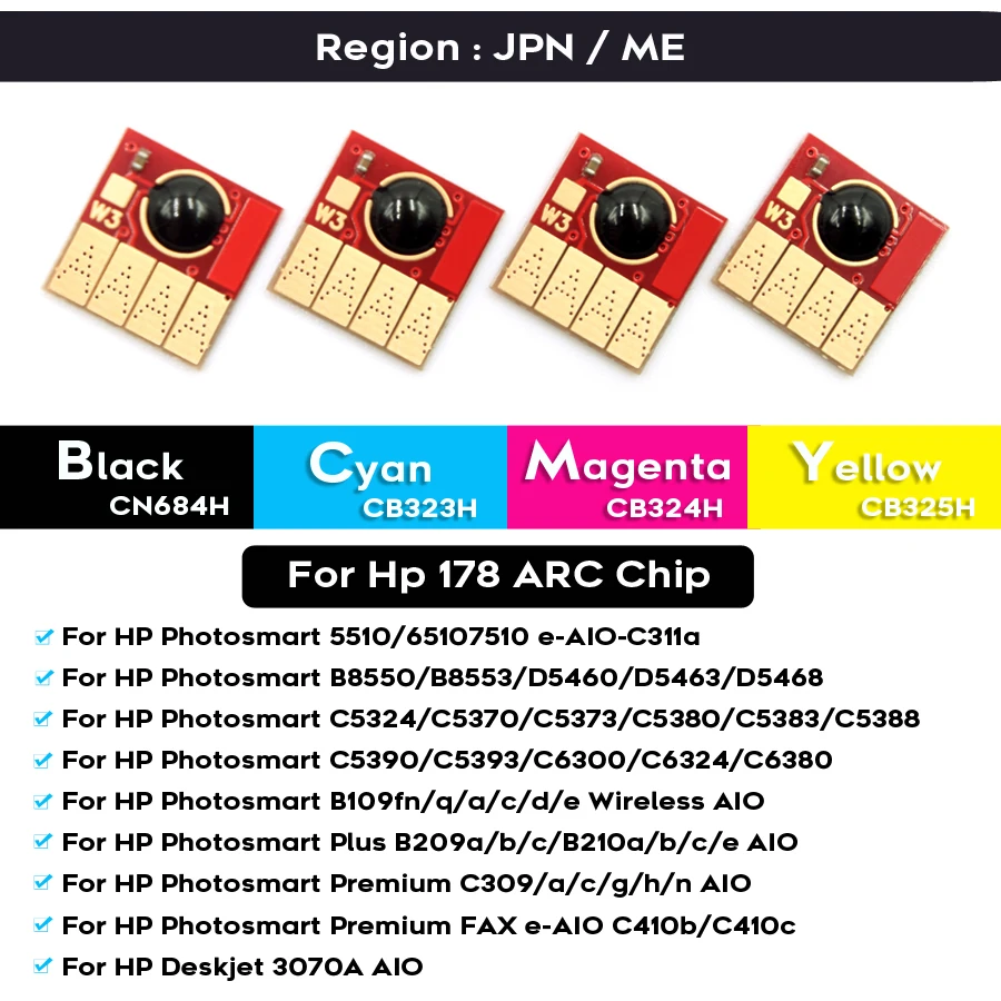 4/5Colors HP178 178 178XL Auto-Rese ARC Chip For HP Photosmart C309 C310 CQ521C C5380 C5383 C6380 C6383 D5460 Printers Cartridge