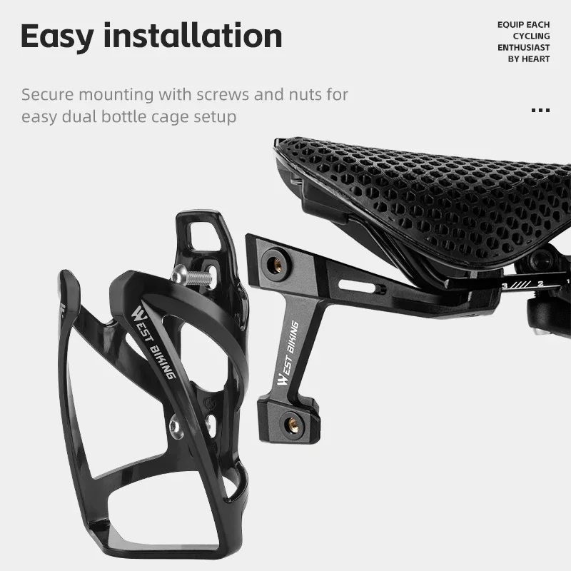 WEST BIKING Bicycle Water Bottle Cage Extension Mount for Bicycle Saddle Dual Bottles Rack Holder Adapted Base Bike Accessories