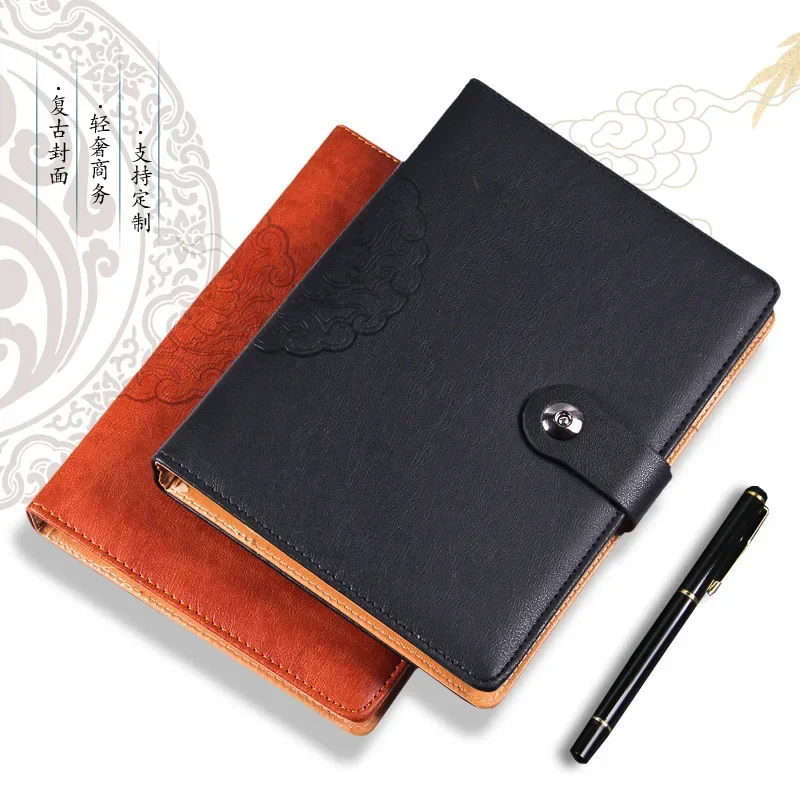 

Wholesale a5 business office loose-leaf notebook b5 high-end retro meeting record book, the book can print LOGO agenda