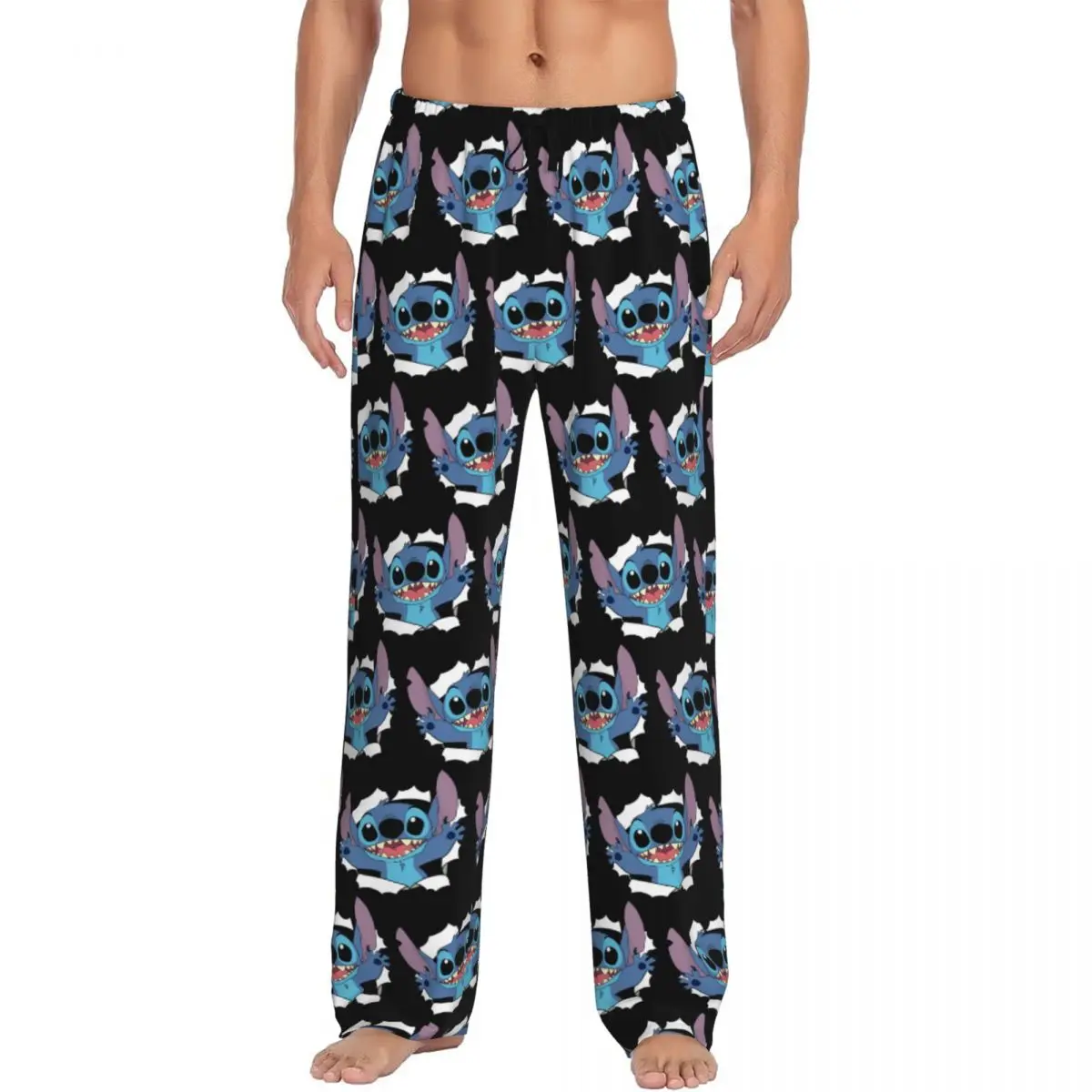 Custom Print Men Cartoon Stitch Pajama Pants Sleepwear Sleep Lounge Bottoms with Pockets