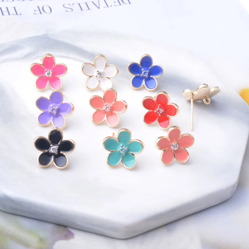 6 Stück Kupfer 18k vergoldete Emaille-Blumen-Ohrringnadel-Verbinder Ohrstecker-Set für die Schmuckherstellung DIY – Detail 1