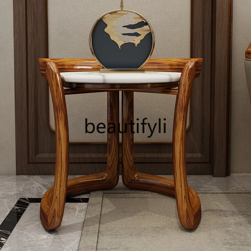 

Light luxury ebony solid wood corner marble countertop new Chinese movable small coffee table mini