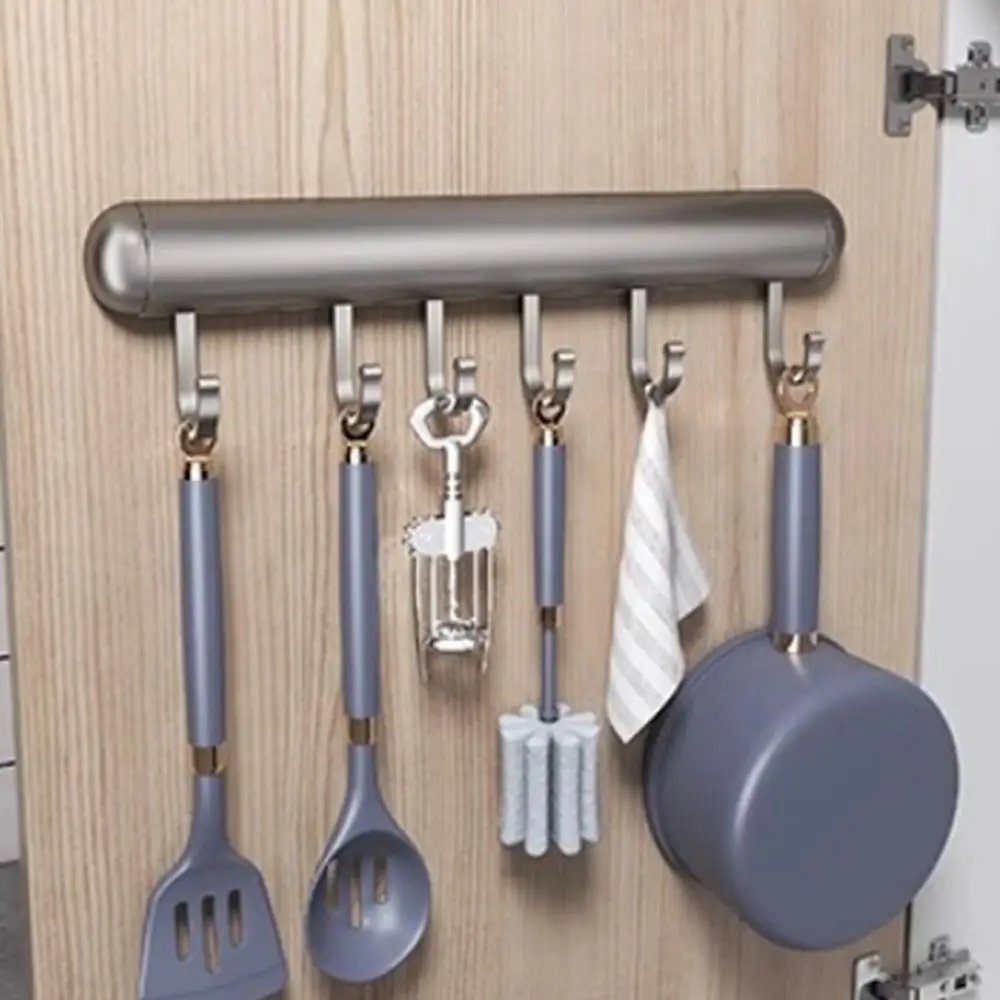 20-50cm Kitchen Hook Rack Black/Grey Space Aluminum Rack Spoon Storage Hook Wall Mounted with Movable Hook Wall Hook for Home