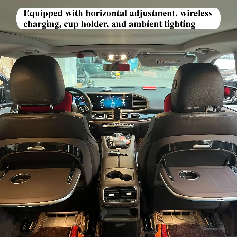 For Mercedes‑Benz GLE GLS 2019-2025 Car Seat Back Small Table Board W/ Ambient Lamp Wireless Charger Foldable Laptop Table Plate detail image 1
