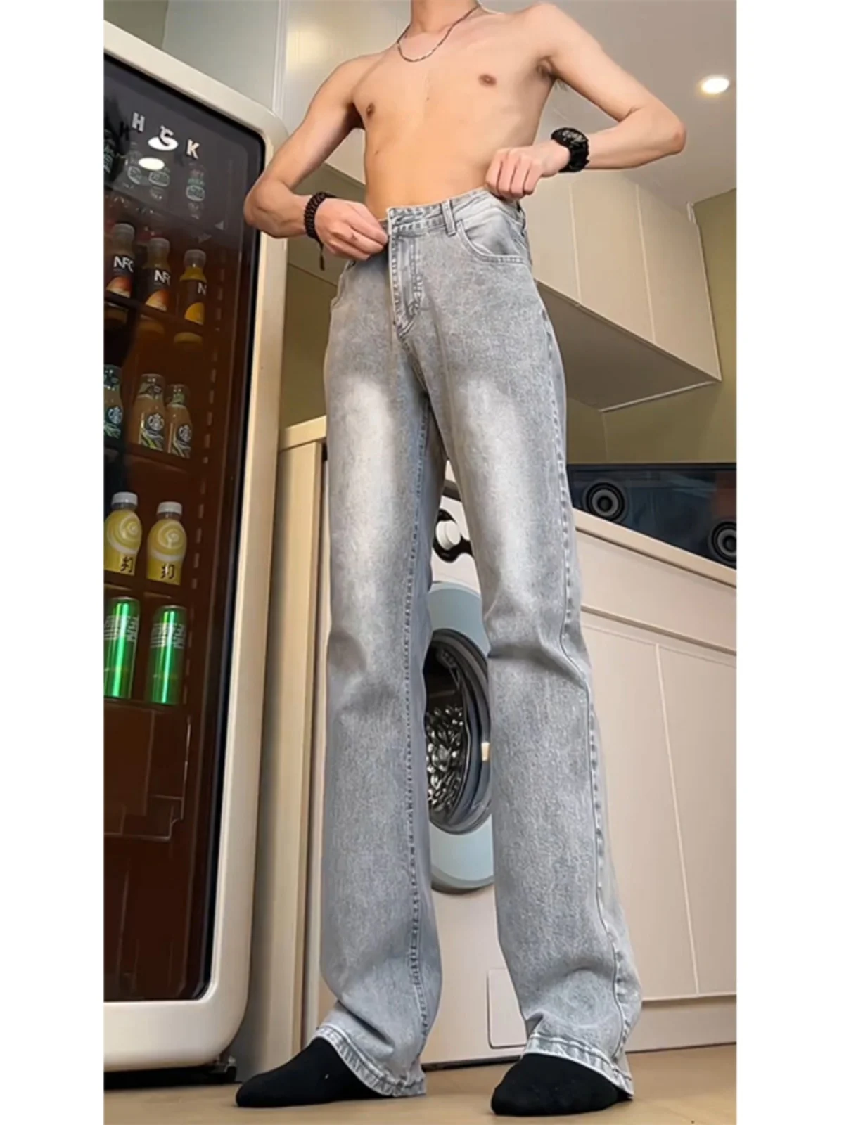 

High Waist Straight Leg Men's Jeans Retro American Vibe Knife Denim Pants Wear Resistant Straight Fit Summer Jeans