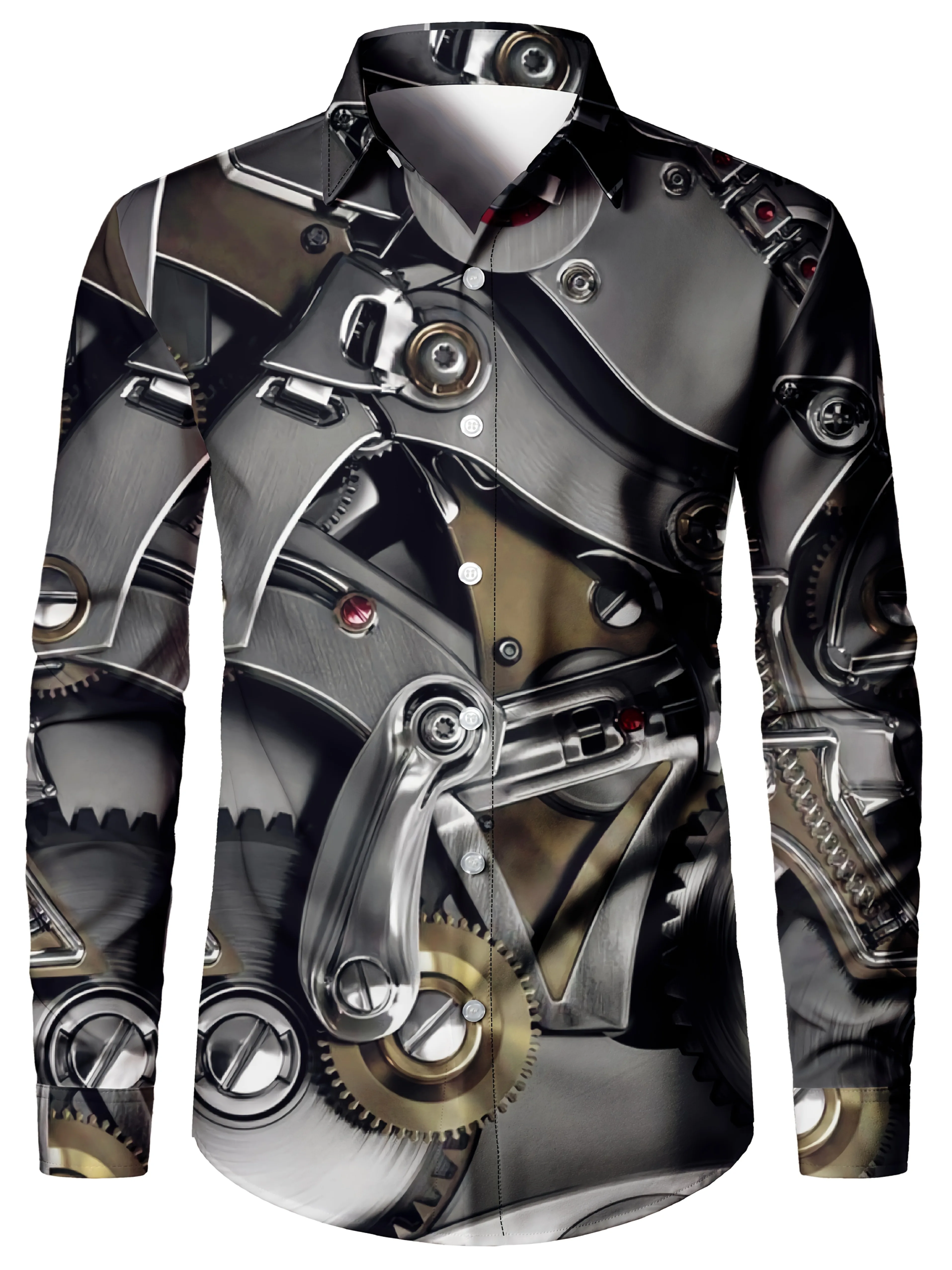 Men's shirt regular lapel shirt men's 3d printing irregular geometric printing casual street long sleeve fashion printed shirt、