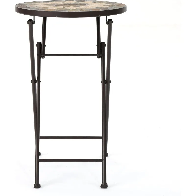 

Outdoor Stone Side Table with Iron Frame, With a Star Based Design,Hold up to 15 Pounds,14"D x 14"W x 22"H,Beige / Black