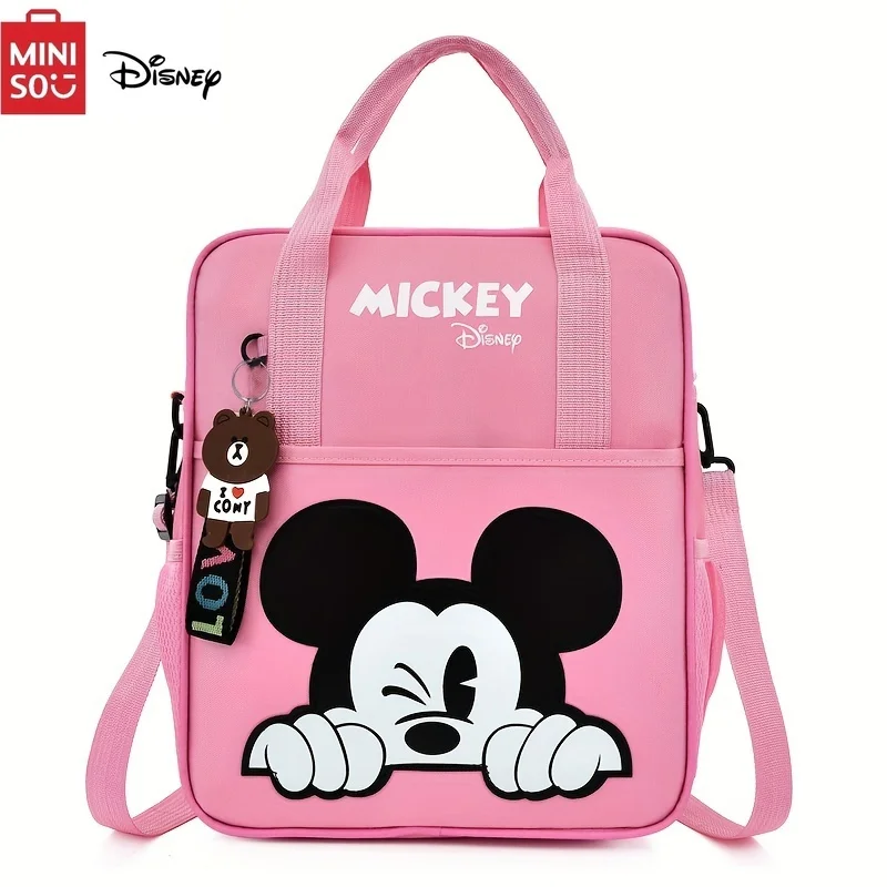 MINISO ransel Disney Mickey Mouse, kompartemen luas tahan lama pilihan tas sekolah Tote serbaguna modis 2024