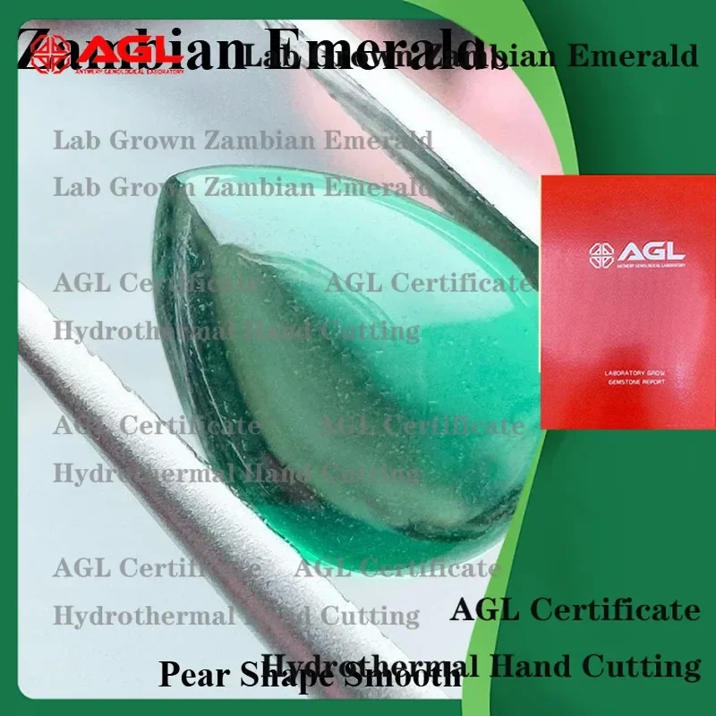 

Lab Grown Zambian Emeralds for Jewelry Making Pear Cut Smooth Surface with Natural Inclusions Cracks AGL Certified Lab