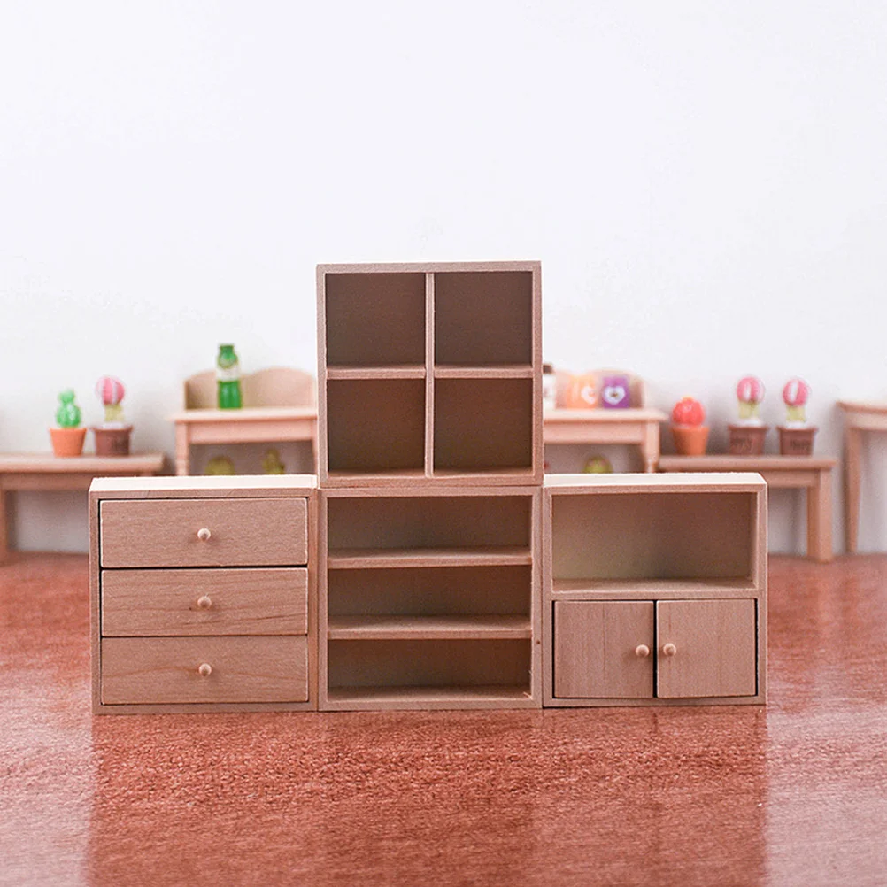 Mini Cabinet Decoration Adornment House Lockers Toys Wooden Storage Miniature Furniture Chest of Drawers Prop Models