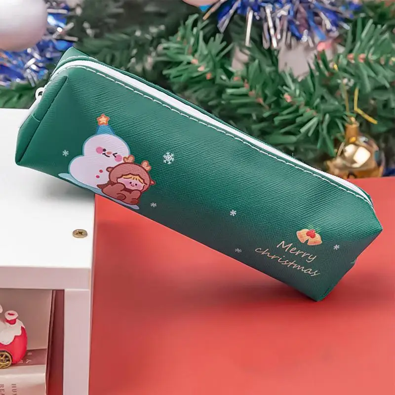 Buon natale astuccio per matite buon natale matita per penne in PU di grande capacità astuccio per cancelleria simpatico cartone animato doppia cerniera