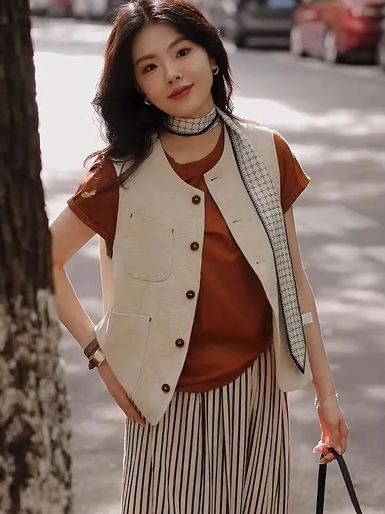 

Faionable High-End Suit Vest 2025 New Sle Ele Slimming Versatile Single-Button Top Quali Commute round Ne irt