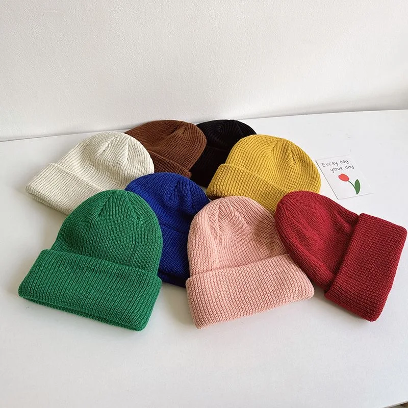 Children\'s wool cap spring and autumn models knitted caps boys and girls warm fashion solid color ear protection cap baby winter