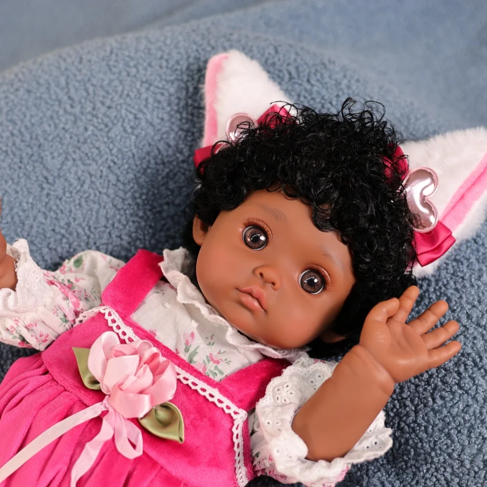 Cloveray 18 inch realistische herboren babypop zwarte huid roze rok vinyl pop hoge kwaliteit handgemaakte collectie speelgoed Kid Cure Gift