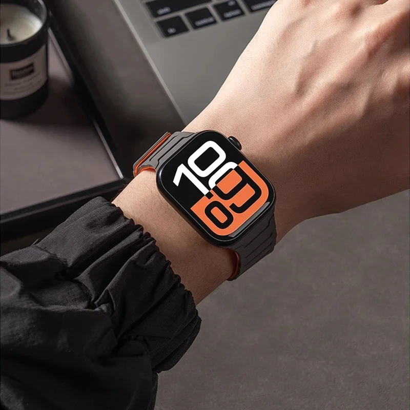 Strap For Apple Watch ultra 2 Band 49mm 45mm 44mm 40mm 42mm 46mm 41mm 38mm Magnetic Silicone Bracelet IWatch Series 10 SE 9 8 7 image 6