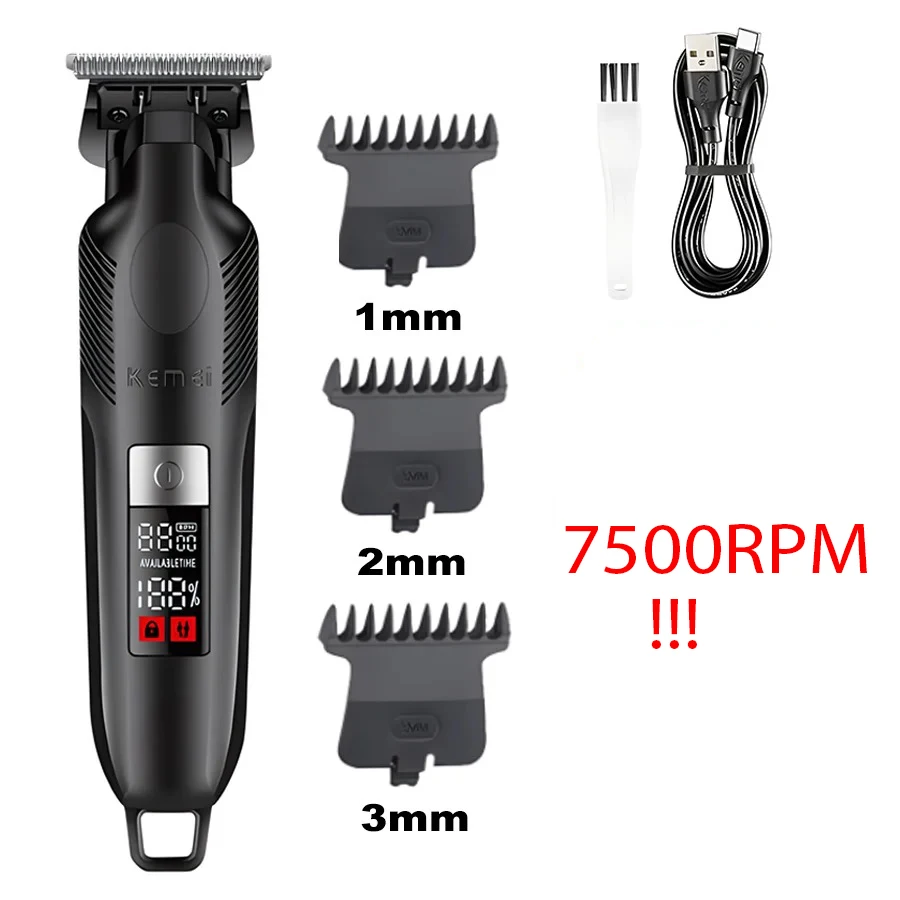 

Kemei 2284 Zero Gapped Cordless Hair Trimmer Barber Professional Mens Hair Clippers Finish Haircut Machine Rechargeable Grooming