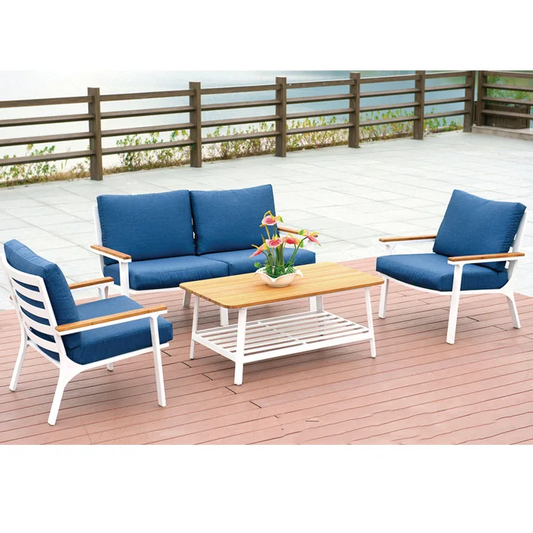 

Modern Garden Furniture Set Aluminum Frame Metal Garden Wood Table and Sofa Set
