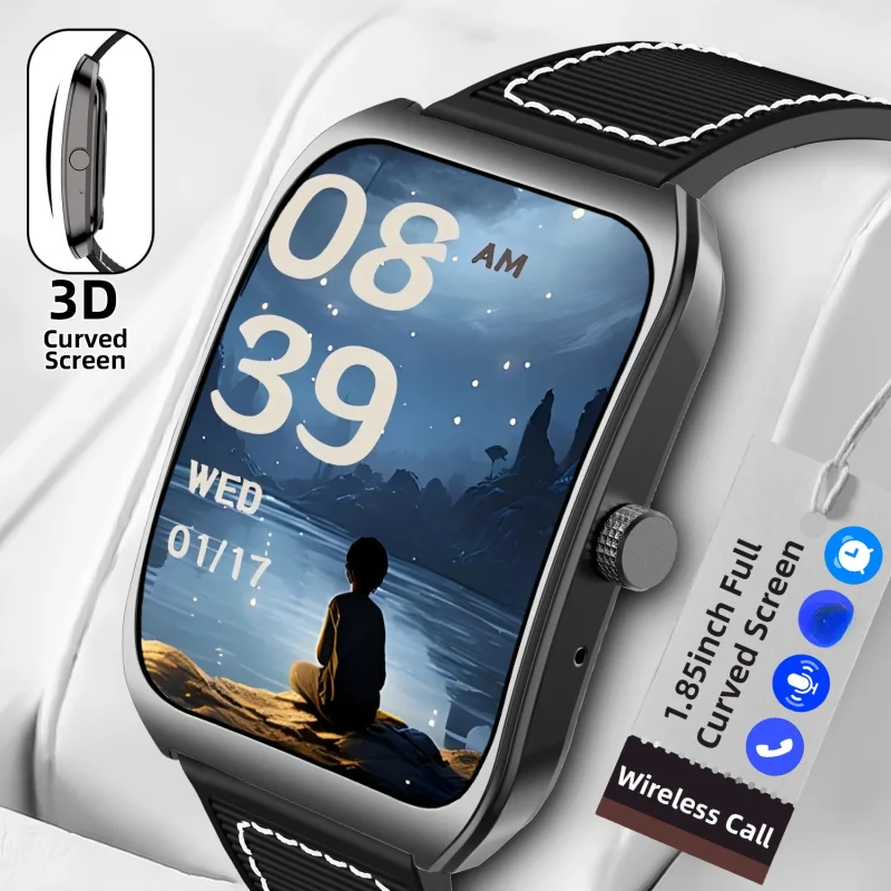 Reloj Inteligente con Pantalla Curva, Control de Música, Esfera Dinámica, Monitorización de Frecuencia Cardíaca y Sueño, Selección de Idiomas, Smartband para Hombre