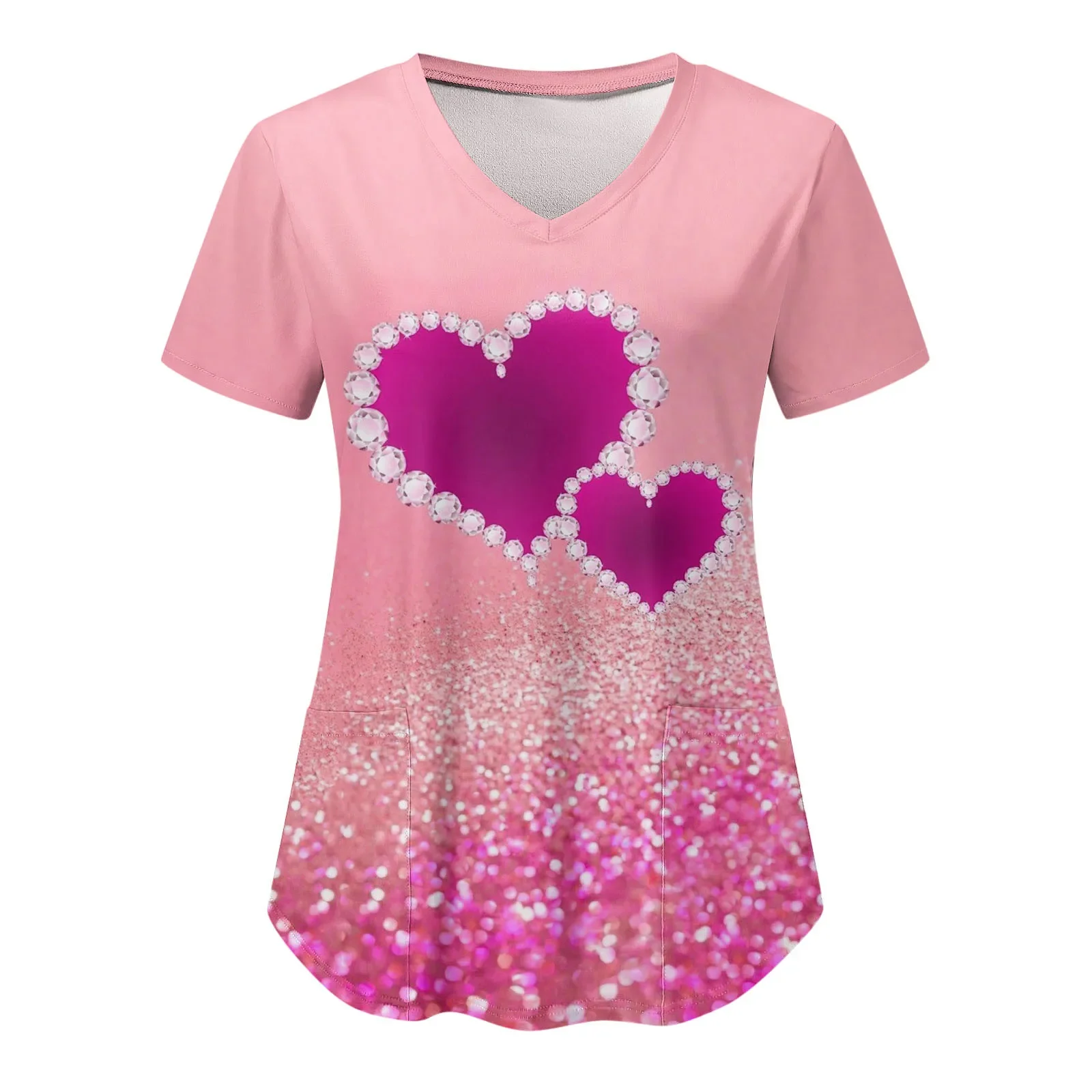 Tops de uniforme de enfermera para el Día de San Valentín, Camiseta con cuello en V, ropa de Hospital para mujer, Camiseta con bolsillo para mujer, camisetas 2024