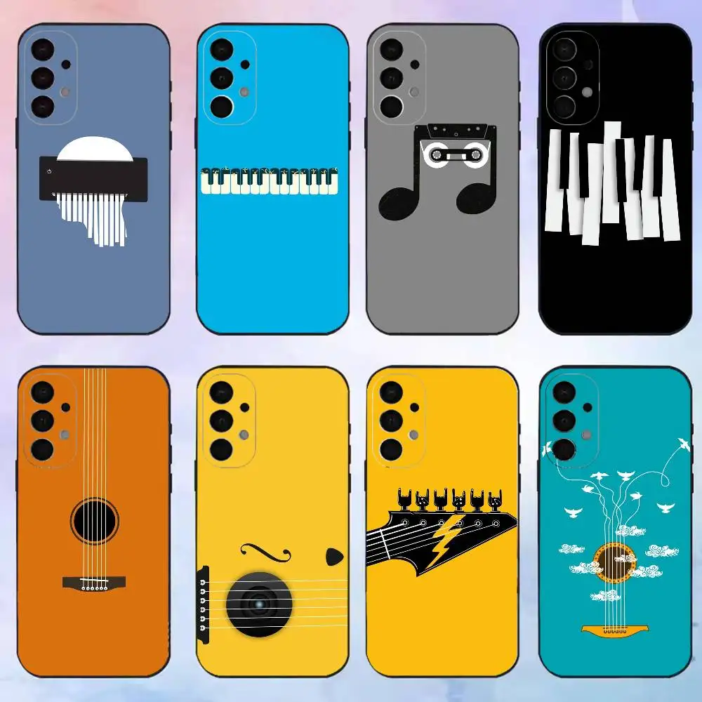 Minimal Flat Music Instrument phone Case For Samsung S25,24,21,22,23,30,Ultra,20,Plus,Fe,Lite,Note Black Cover
