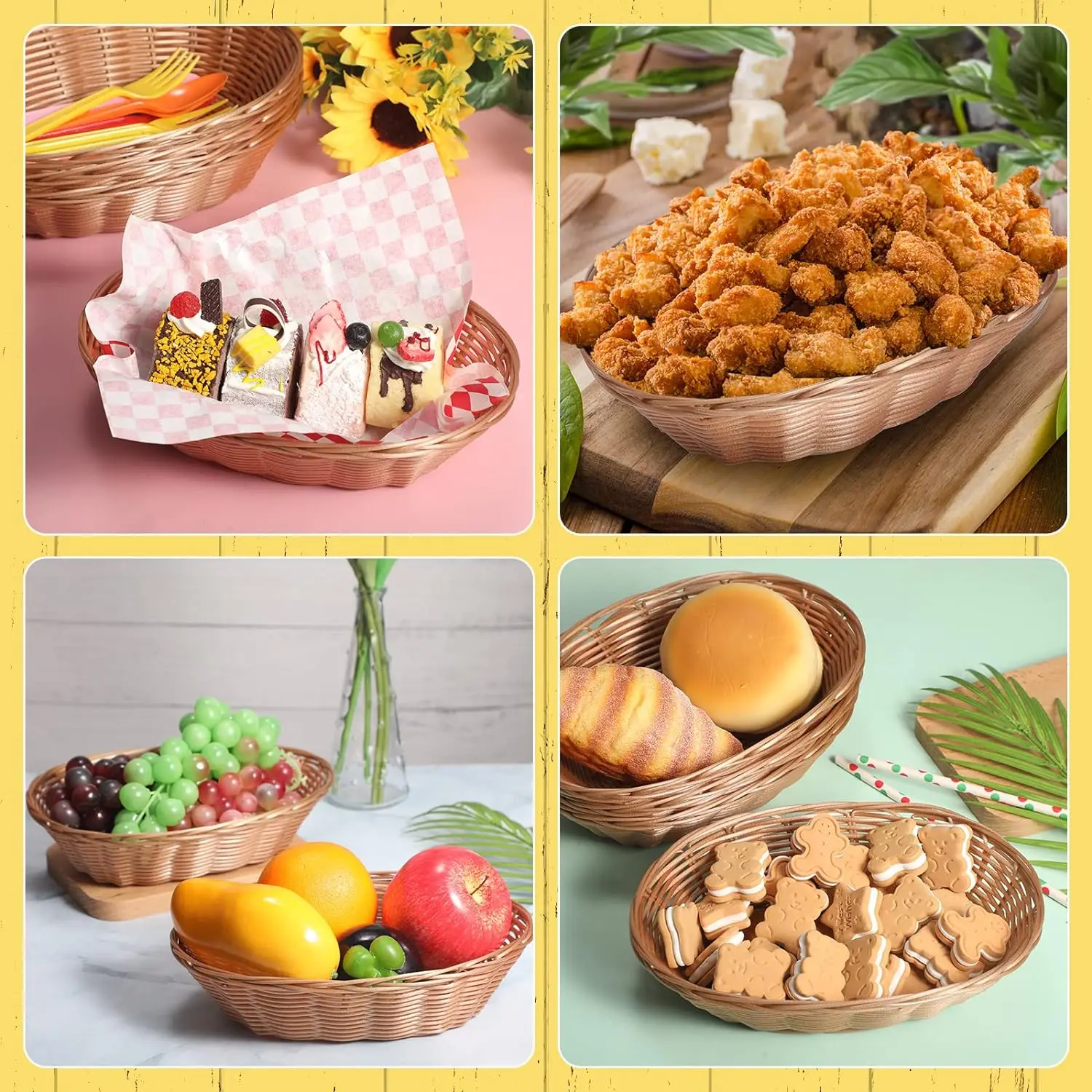Plastic Oval Basket Fruit Bread Basket Food Storage Basket Bin for Gifts Display Decor Christmas Decorations