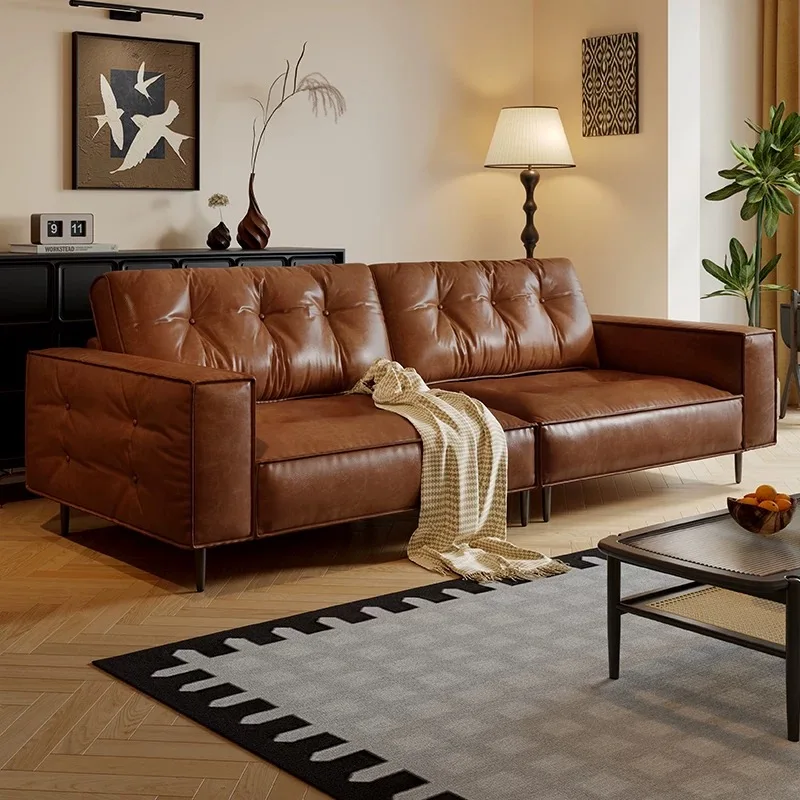 for Luxury Vintage Oil-Waxed Leather Sofa Free Combination Living Room Sofa Hotel Villa Office Comfortable Leisure Sectional