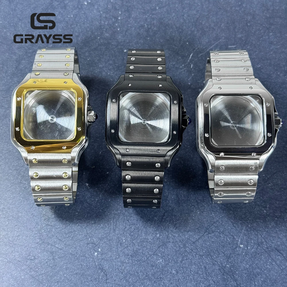 Square Watch Case Santos NH35 38mm 316L Stainless Steel Watch Accessories Modification Parts for NH35 4R35 NH36 4R36 Movements