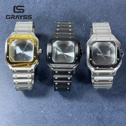 Imagen 2 del producto Caja de reloj cuadrada Santos NH35 38mm 316L accesorios de reloj de acero inoxidable piezas de modificación para movimientos NH35 4R35 NH36 4R36