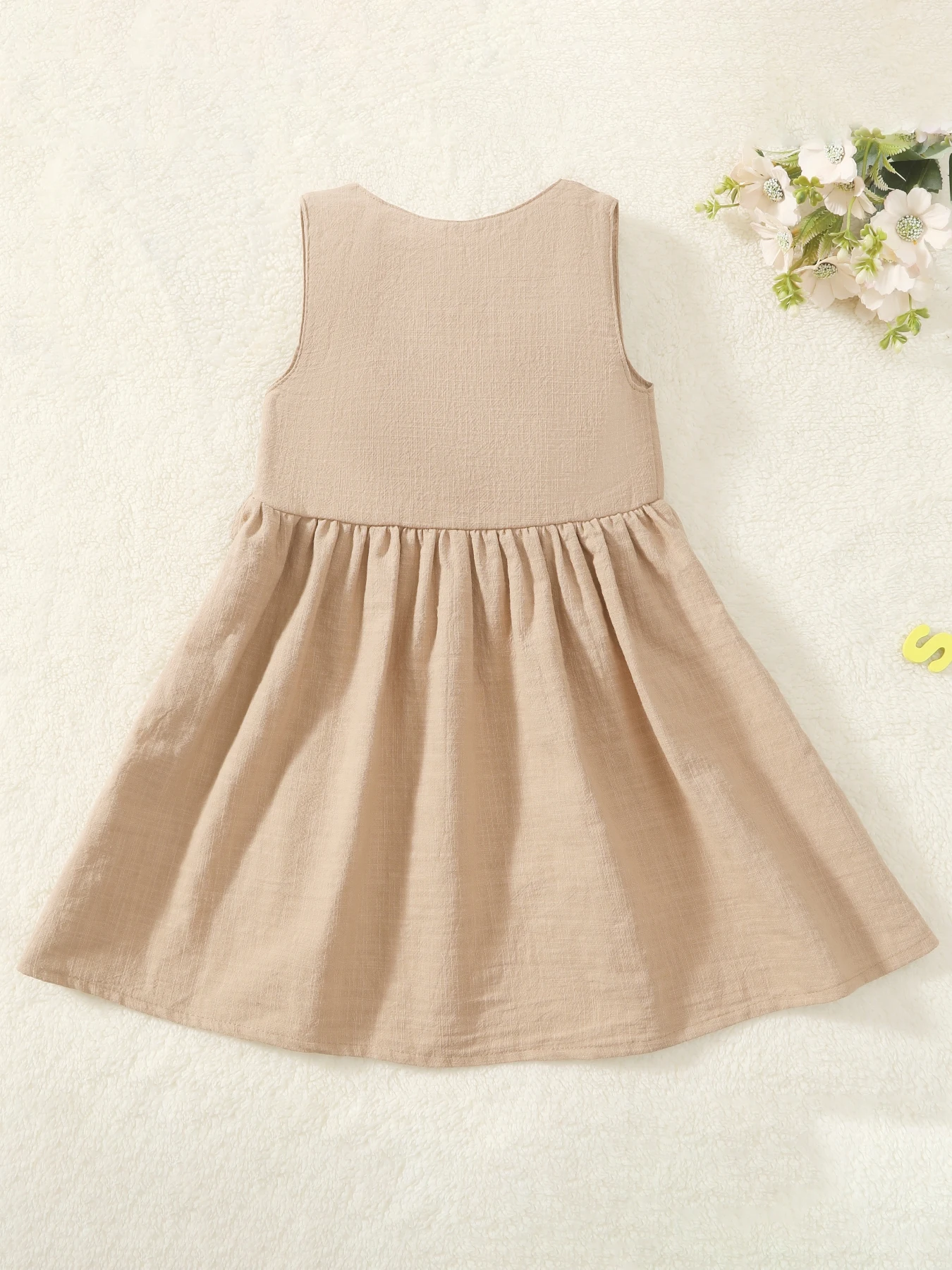 Casual Toddle Girl Sleeveless Linen Cotton Dress Lace Up Front Princess Summer girl gift Dress