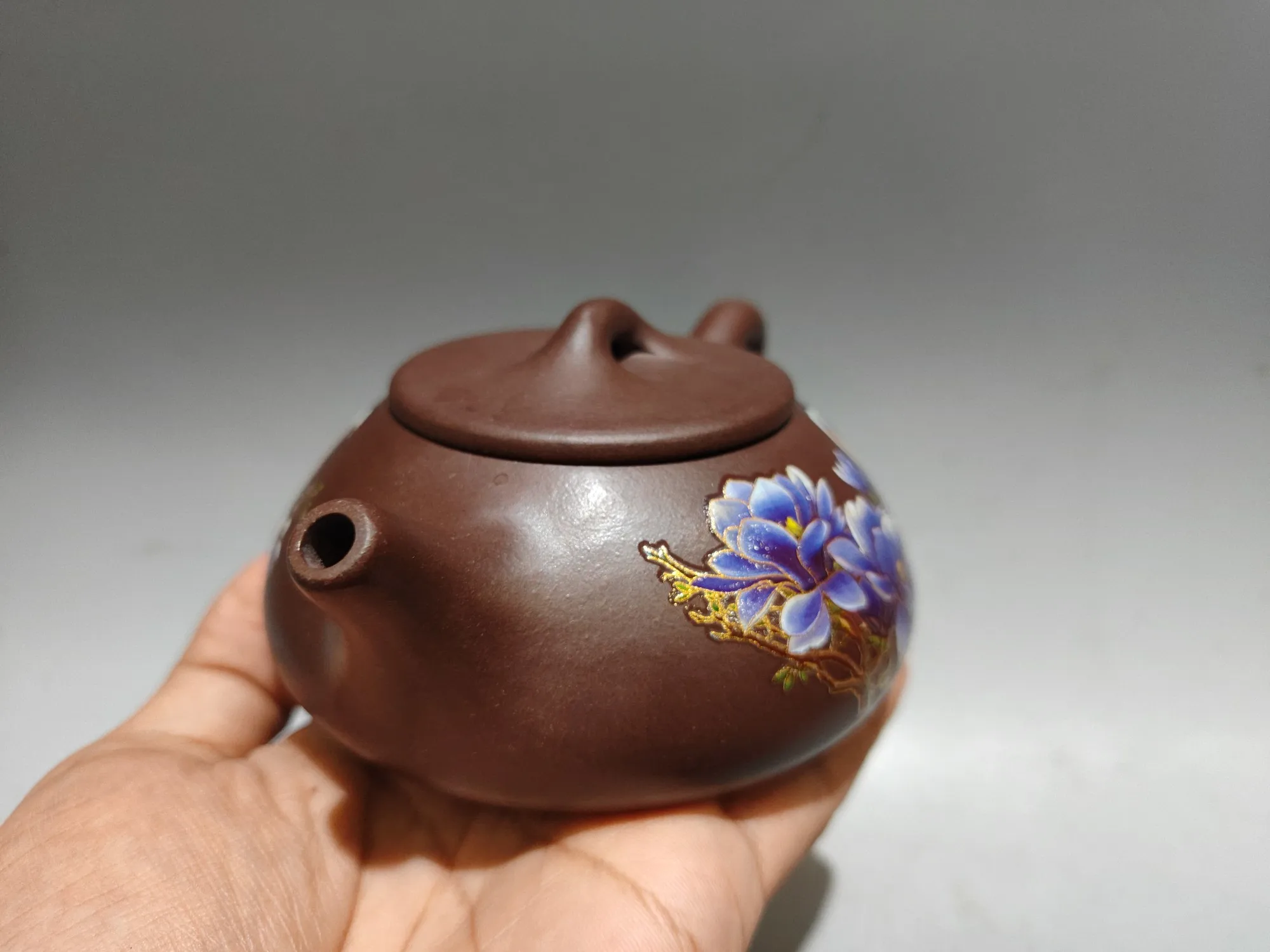 Yixing Purple Clay Teapot Painted Bird flower pattern Color changing stone ladle pot Kettle Teapot Ornaments Town house