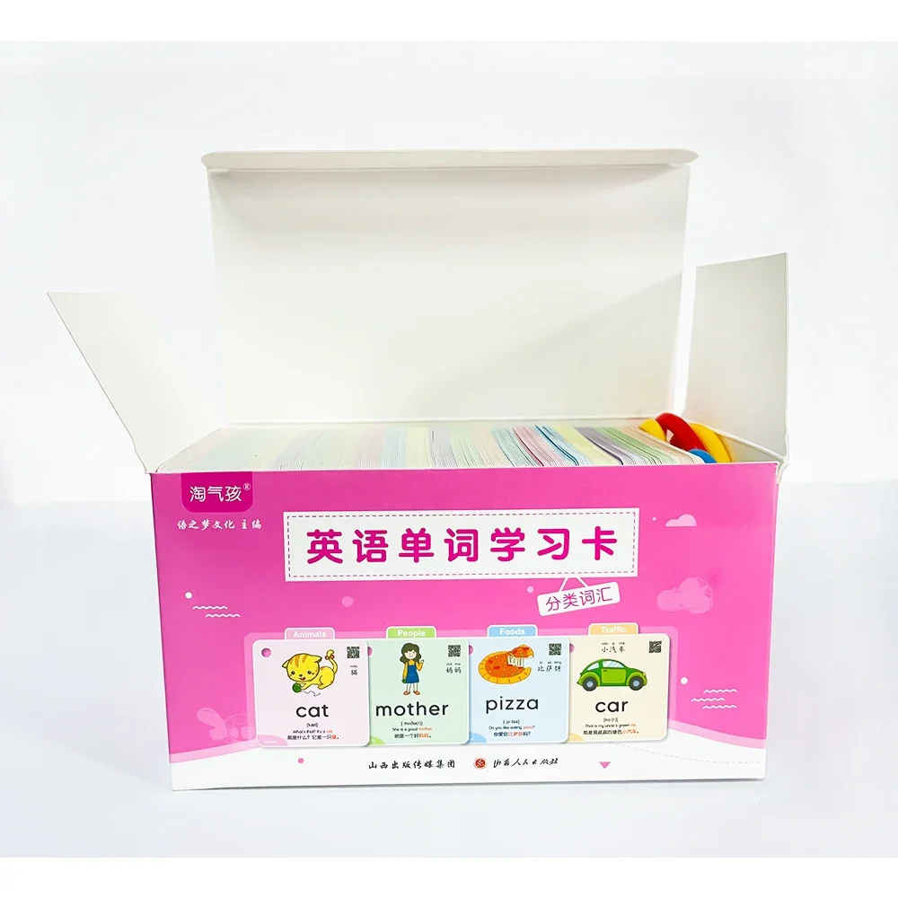 300 Cards Kids English Words Learning Cards English and Chinese Bilingual FlashCard Animals Number Color Shape Educational Toys