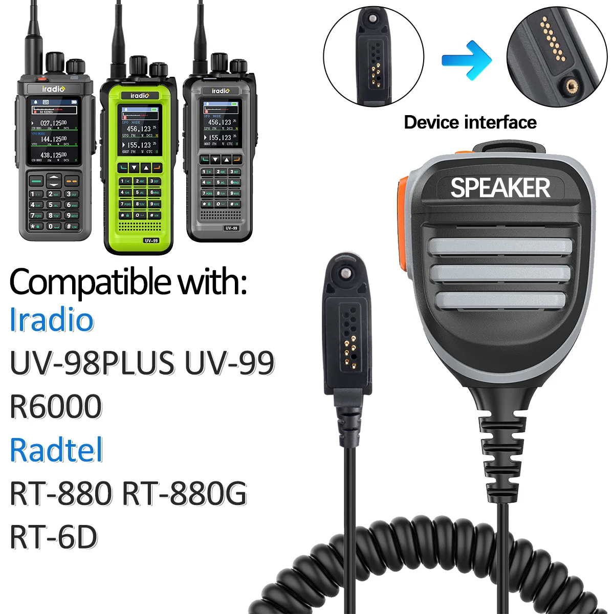 Walkie Talkie Microphone Speaker MIC Dual PTT Compatible Iradio UV-98 PLUS UV-99 R6000 Radtel RT-880 RT-880G RT-6D