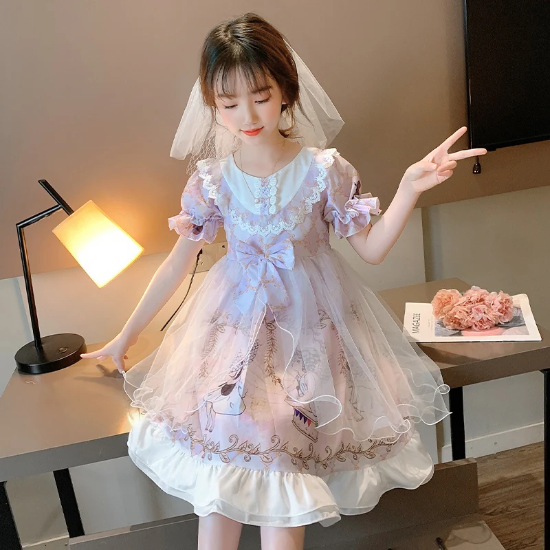 

2024 new summer fashion girls' fish silk thread Lolita gauze dress trend western girl party must-have princess dress dress