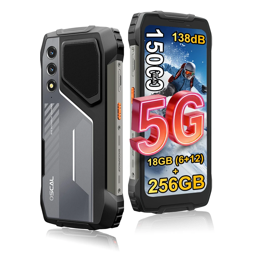 Oscal Pilot 1 18GB(6+12)+256GB Smartphone Robuste Android 14 15000mAh Charge Rapide 33W 6,67" 50MP Lampe Torche Double Haut-parleur 138dB