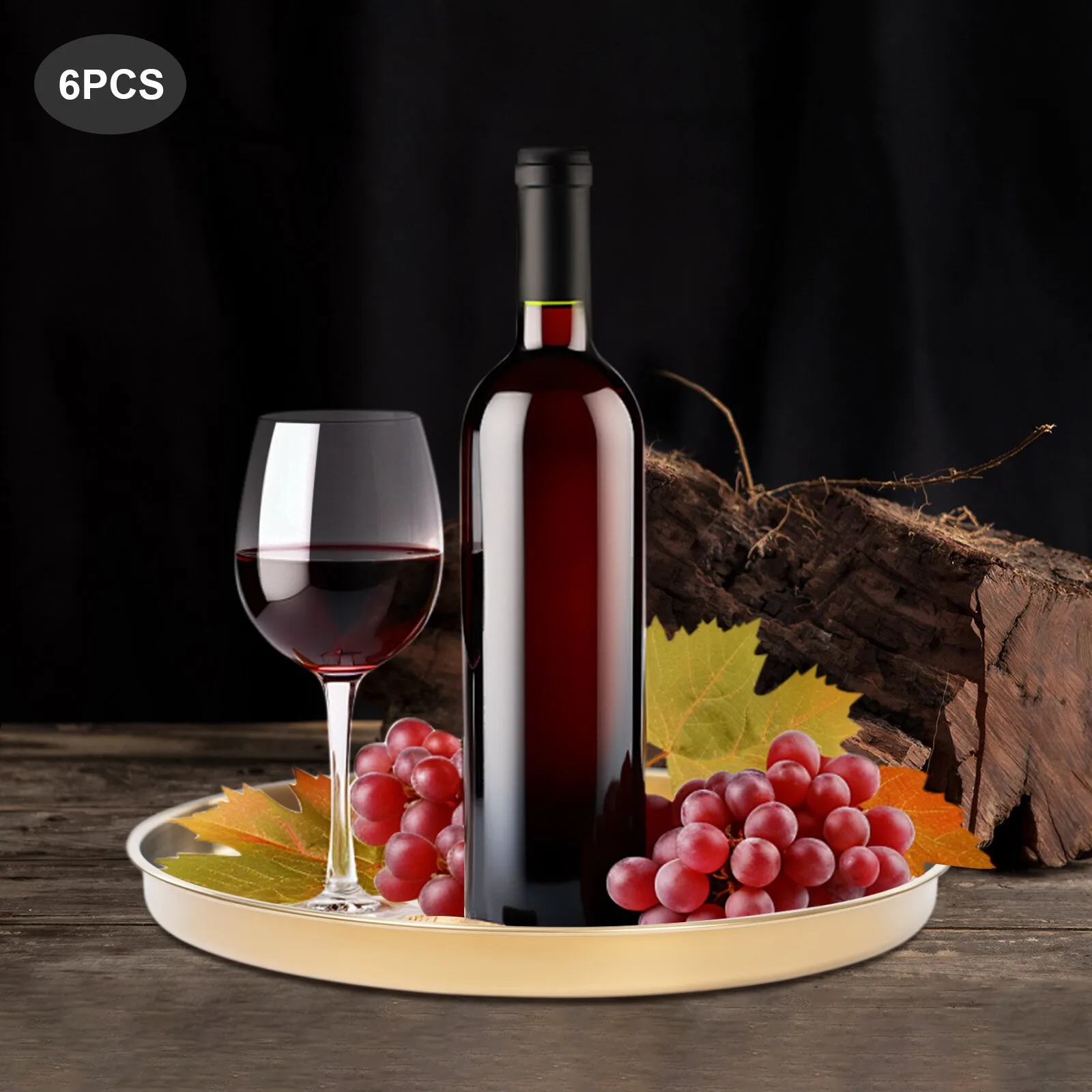 

Набор из 6 золотых сервировочных подносов, круглые декоративные подносы из нержавеющей стали 201, роскошные тарелки для вечеринок, которые можно мыть в посудомоечной машине