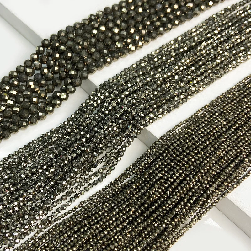 Faceted Natural Iron Pyrite Faceted Round Beads Sparkling Small Loose Beads For Jewelry Making DIY Bracelet Necklace Wholesale