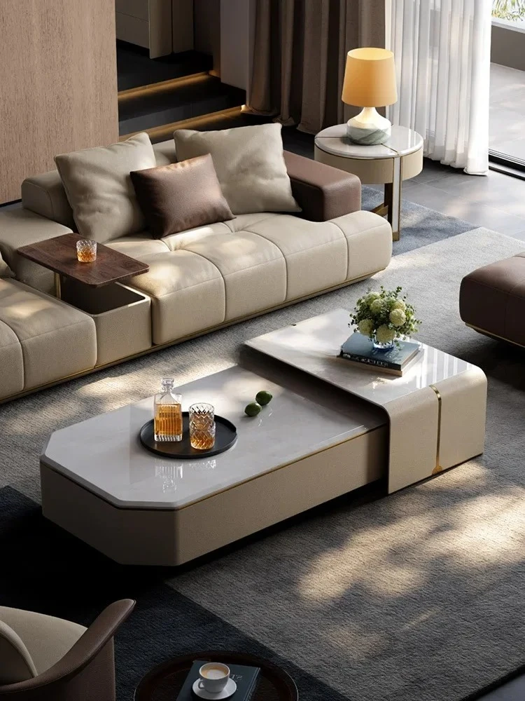 

Natural marble telescopic coffee table light luxury villa luxury stone tea machine