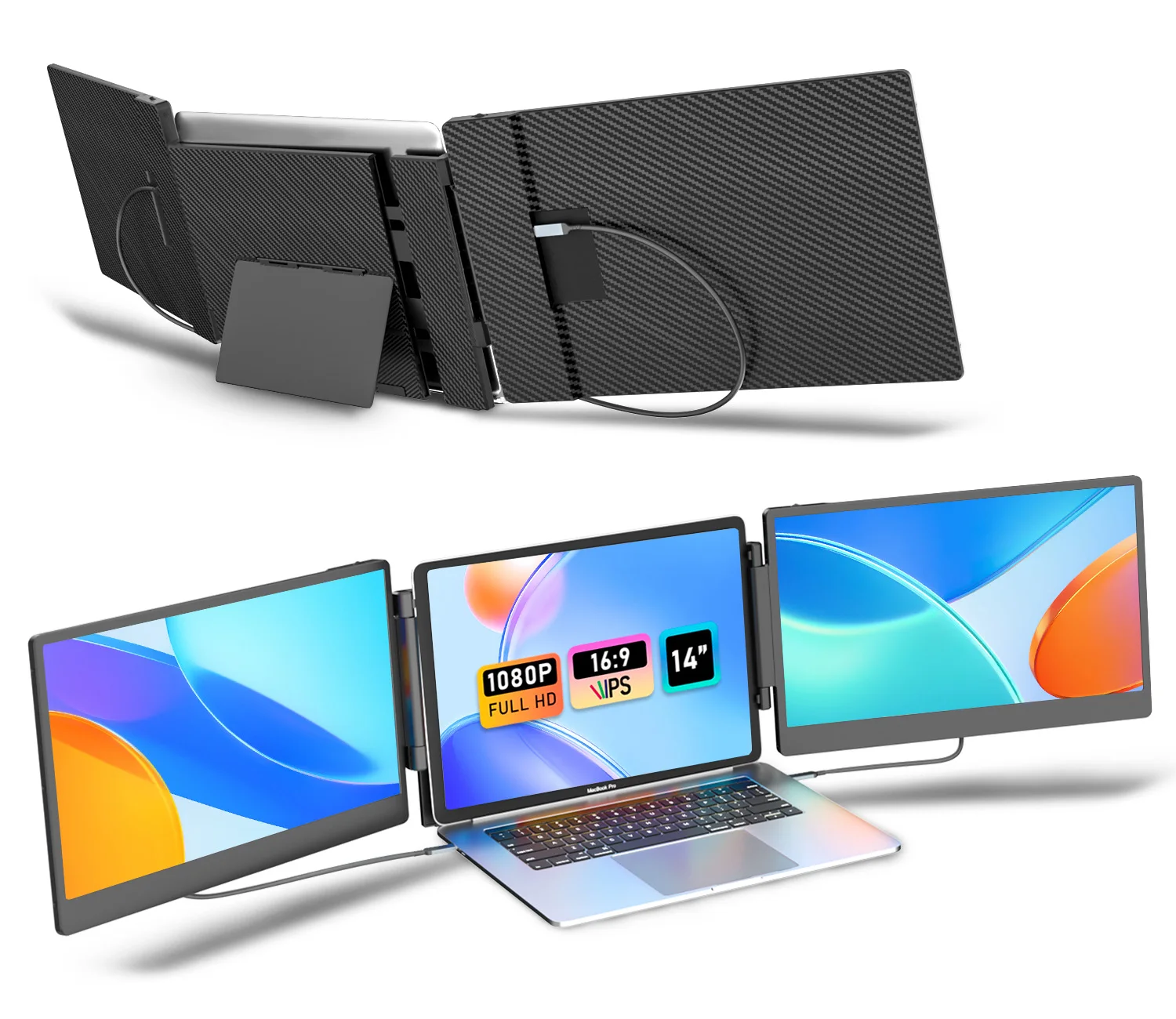 14 Inch Laptop Screen Extension, 1080P FHD IPS Plug and Play Triple Por       Extension for Laptop