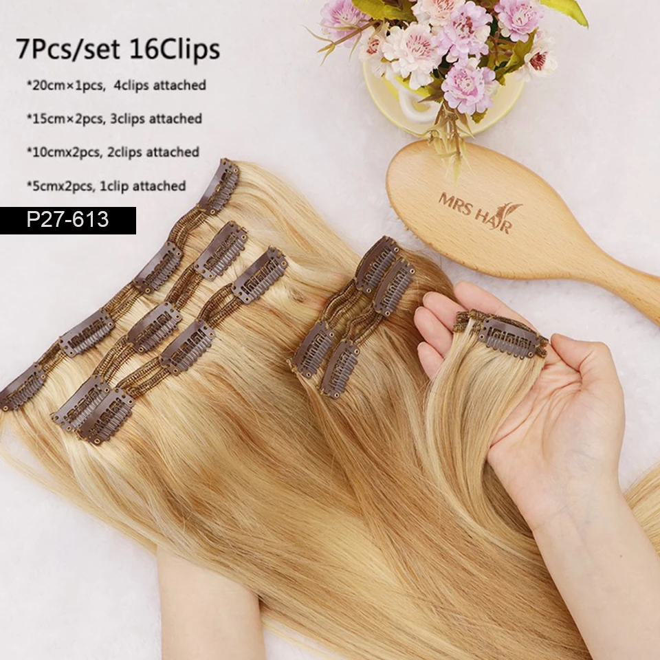 MRSHAIR Clip nelle estensioni dei capelli umani macchina per l'estensione dei capelli veri naturali Remy Clip-On capelli testa piena 12 "-24" Clip ins